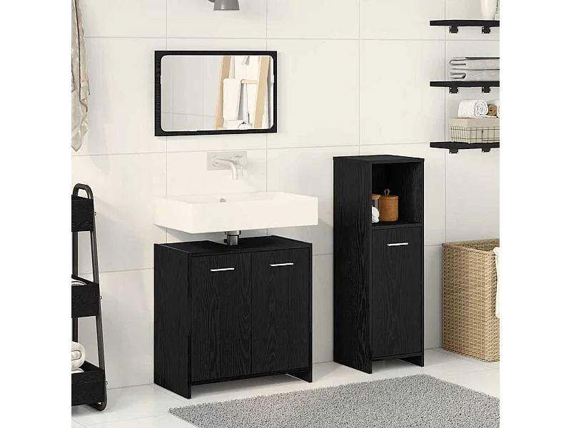 Set de meubles de salle de bain Montage mural 3 pcs Chêne noir