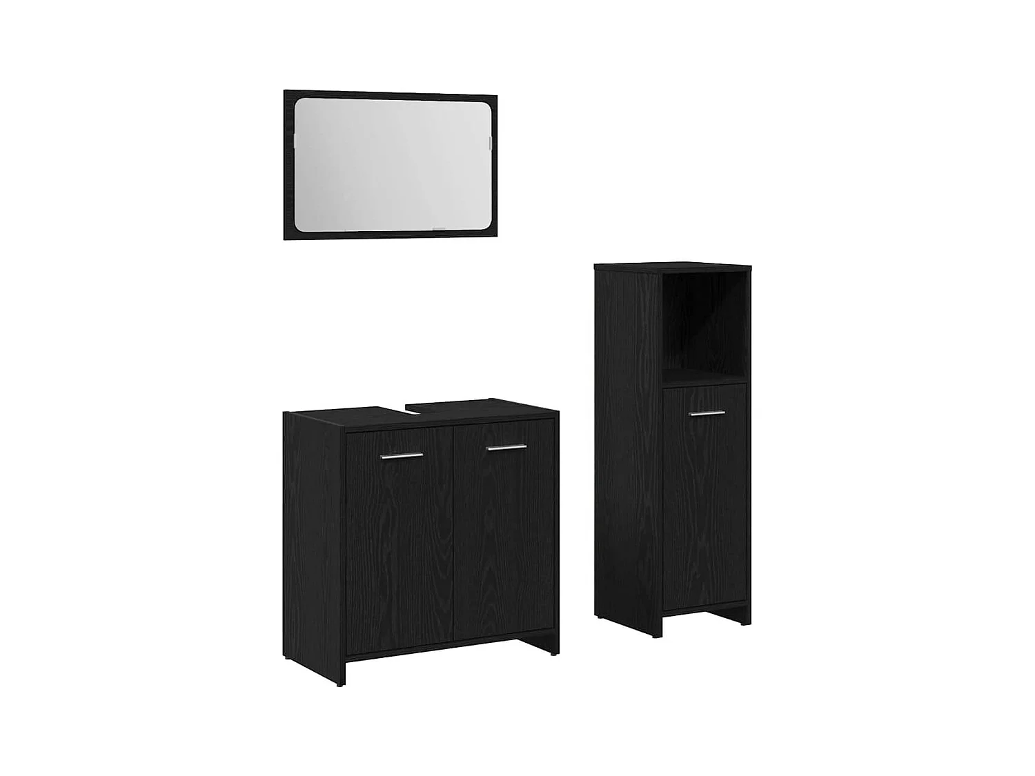 Badkamermeubelset Wandmontage 3-delig Zwart Eiken