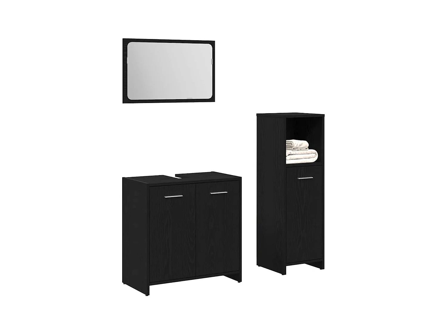 Badkamermeubelset Wandmontage 3-delig Zwart Eiken