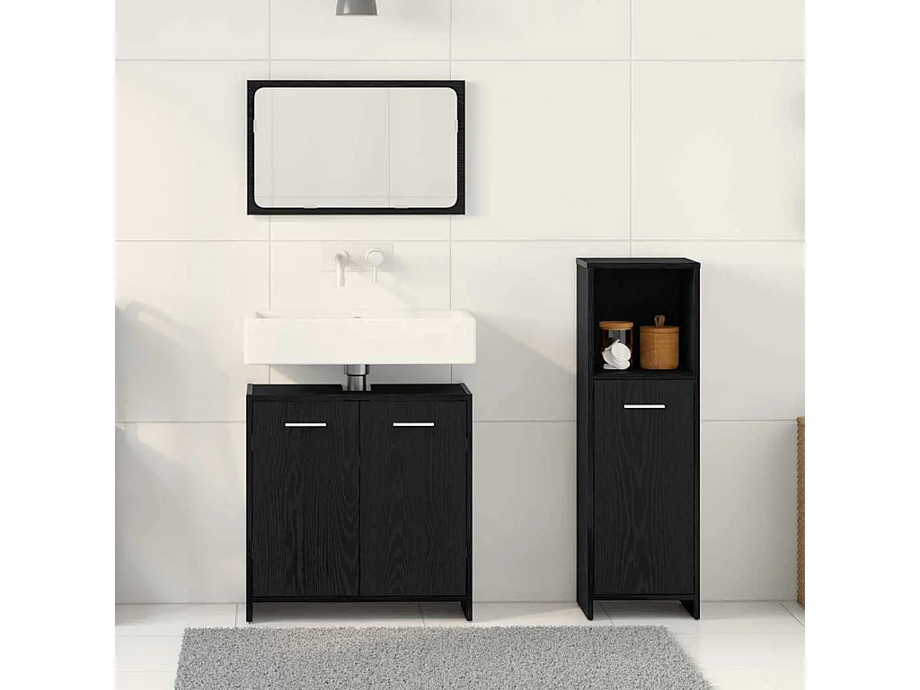 Set de meubles de salle de bain Montage mural 3 pcs Chêne noir