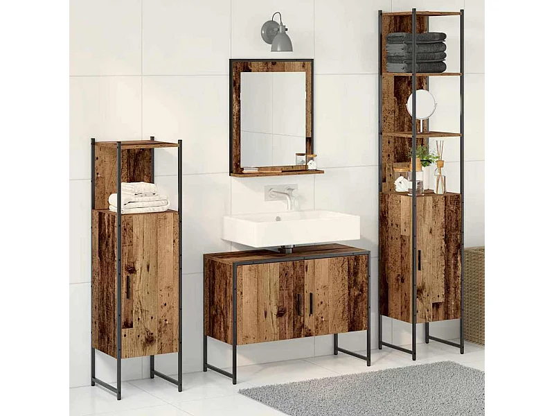 Set di mobili da bagno con anta 4 pezzi marrone