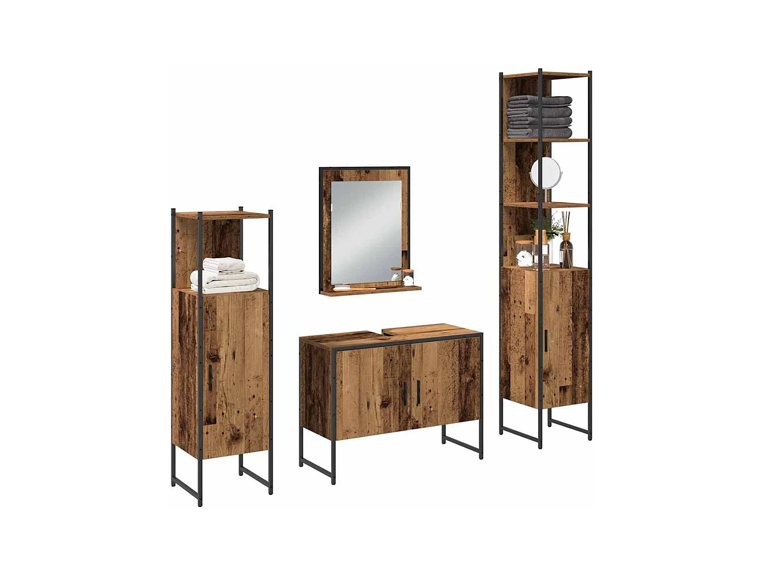 Set di mobili da bagno con anta 4 pezzi marrone