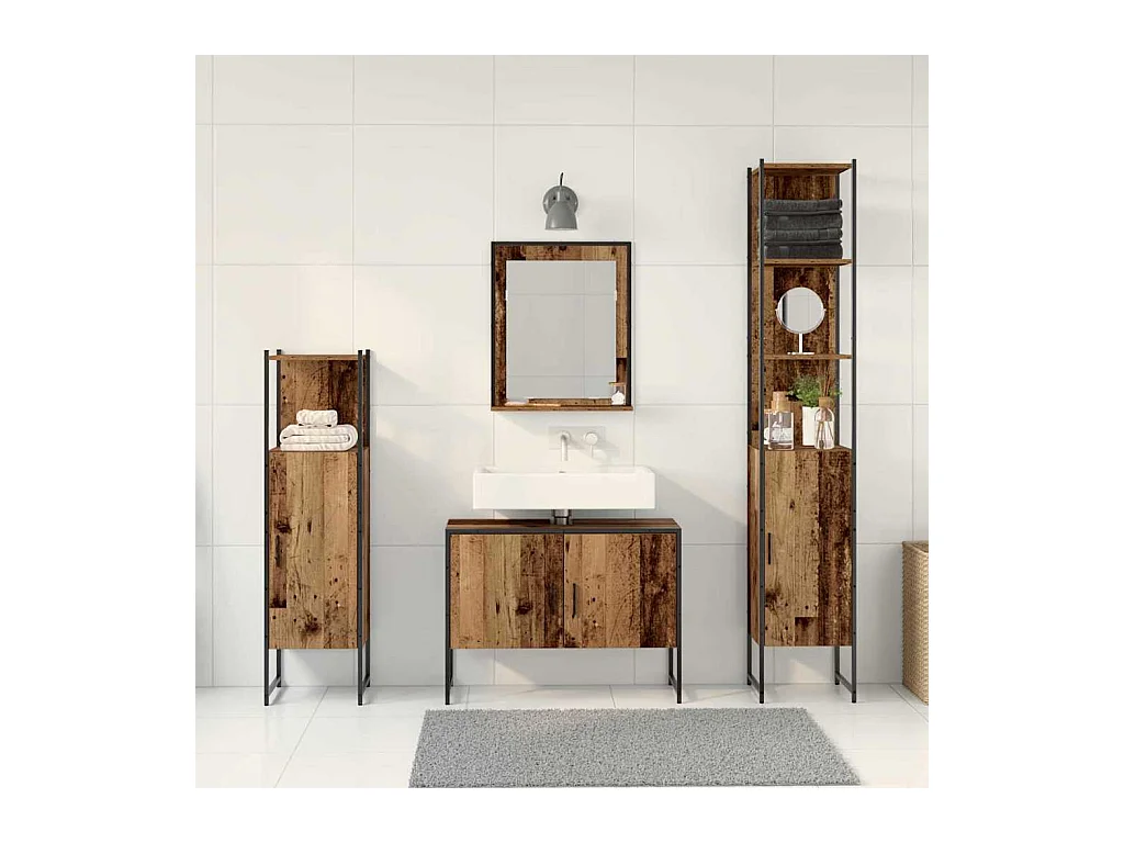 Set di mobili da bagno con anta 4 pezzi marrone
