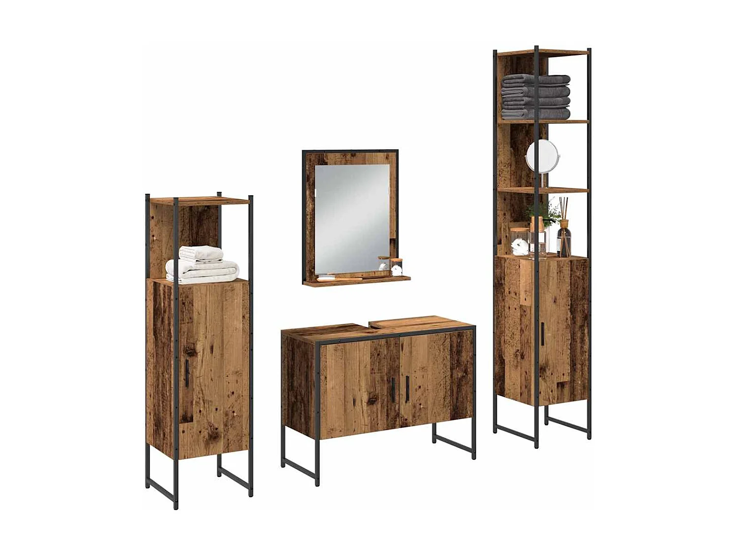 Ensemble de mobilier de salle de bain avec porte 4 pcs Marron