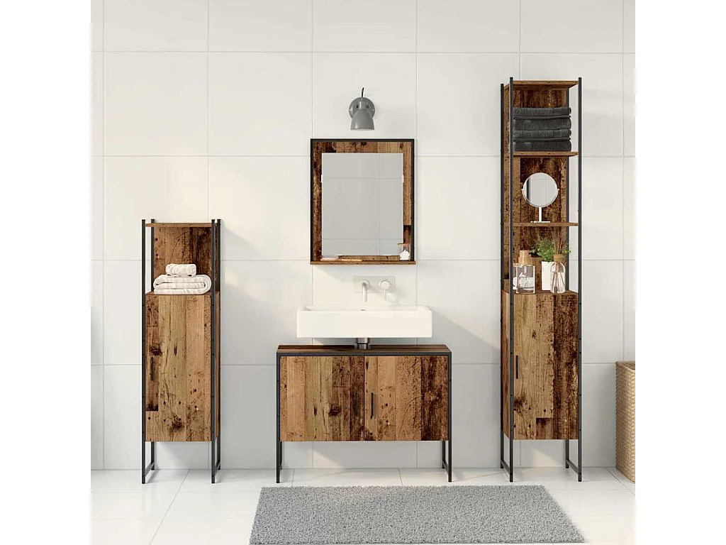 Ensemble de mobilier de salle de bain avec porte 4 pcs Marron