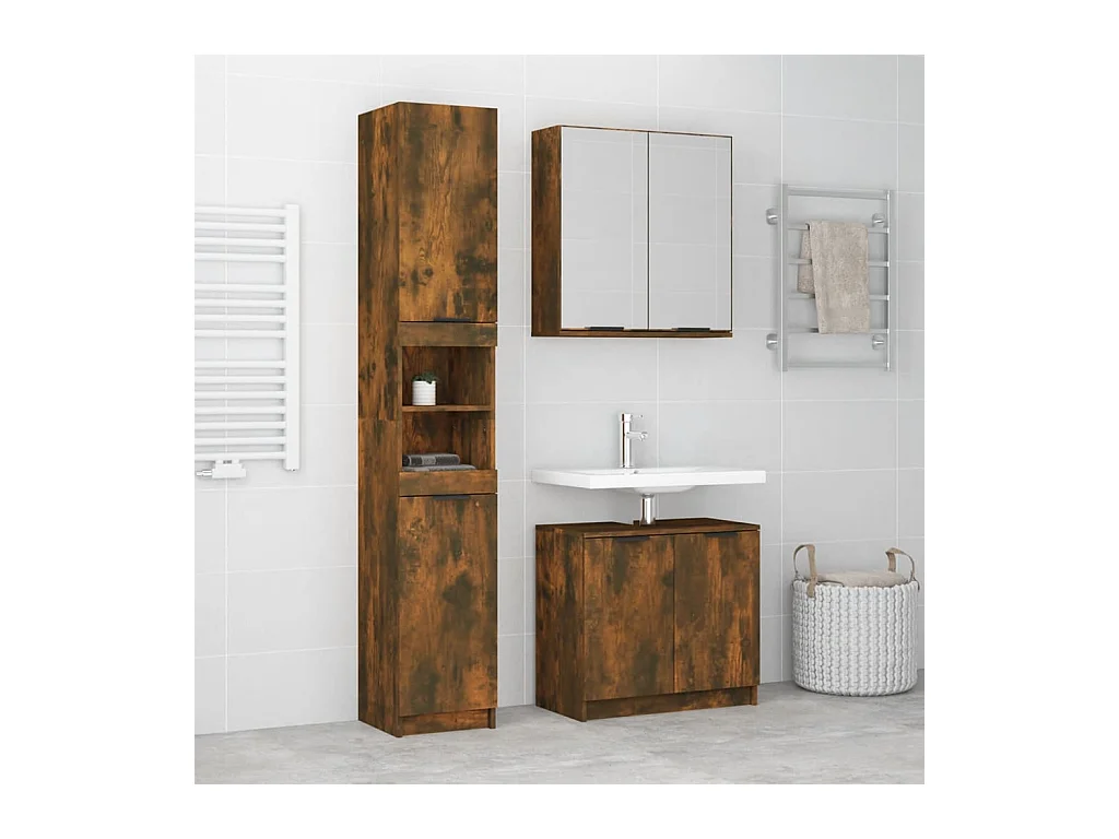 Ensemble d'armoires de salle de bain 3 pcs chêne fumé