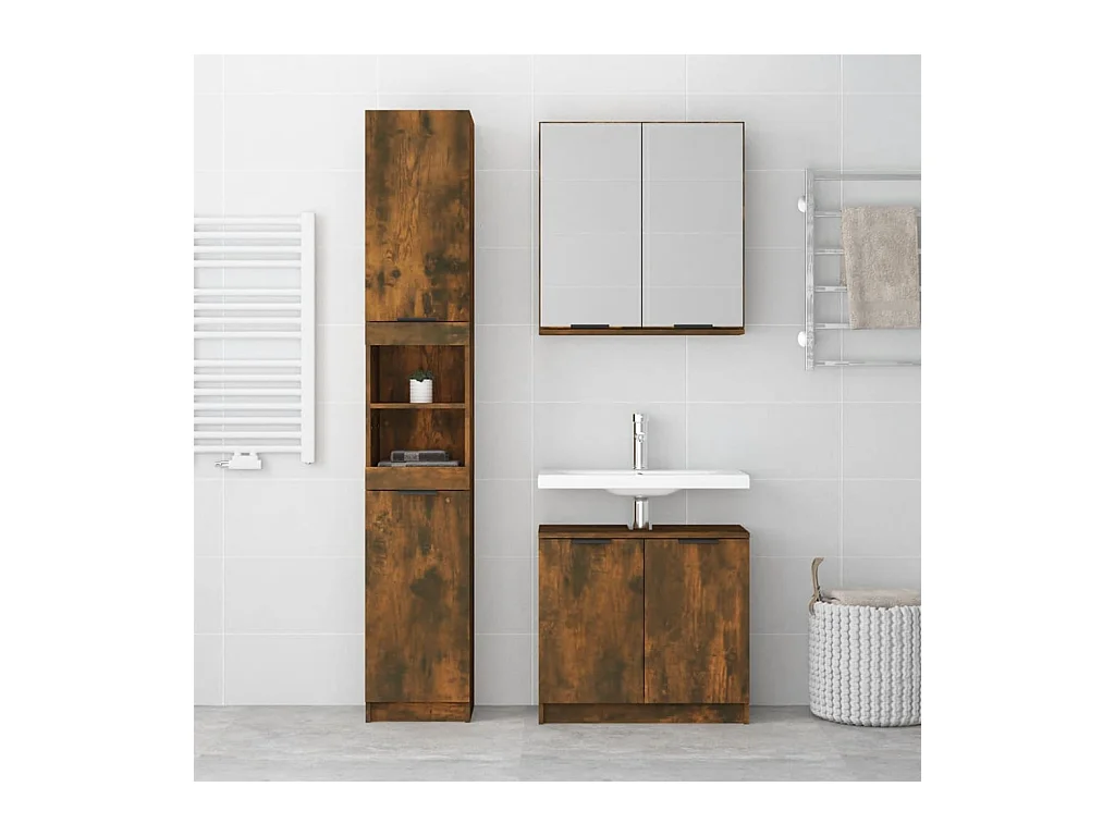 Ensemble d'armoires de salle de bain 3 pcs chêne fumé