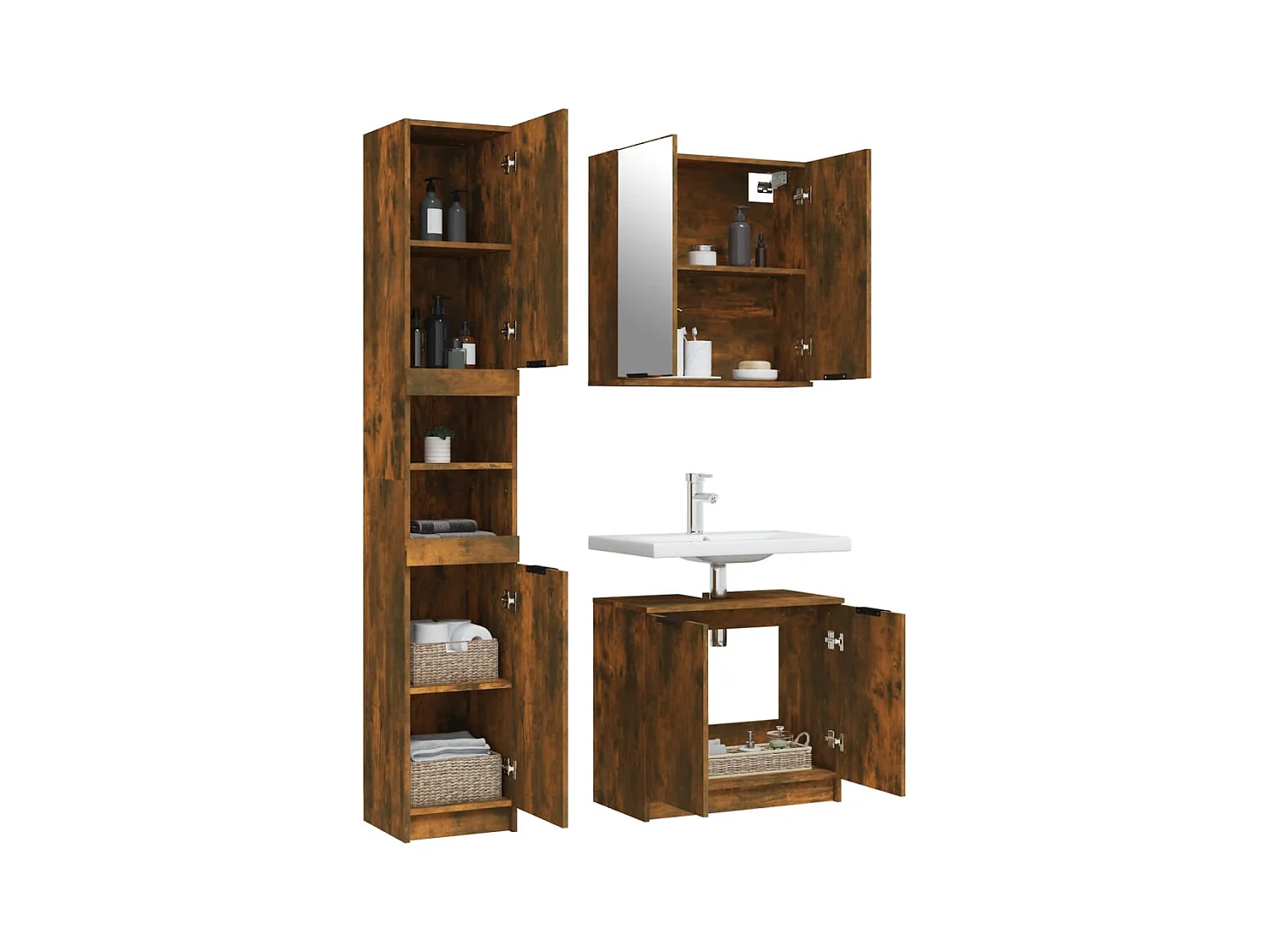 Ensemble d'armoires de salle de bain 3 pcs chêne fumé