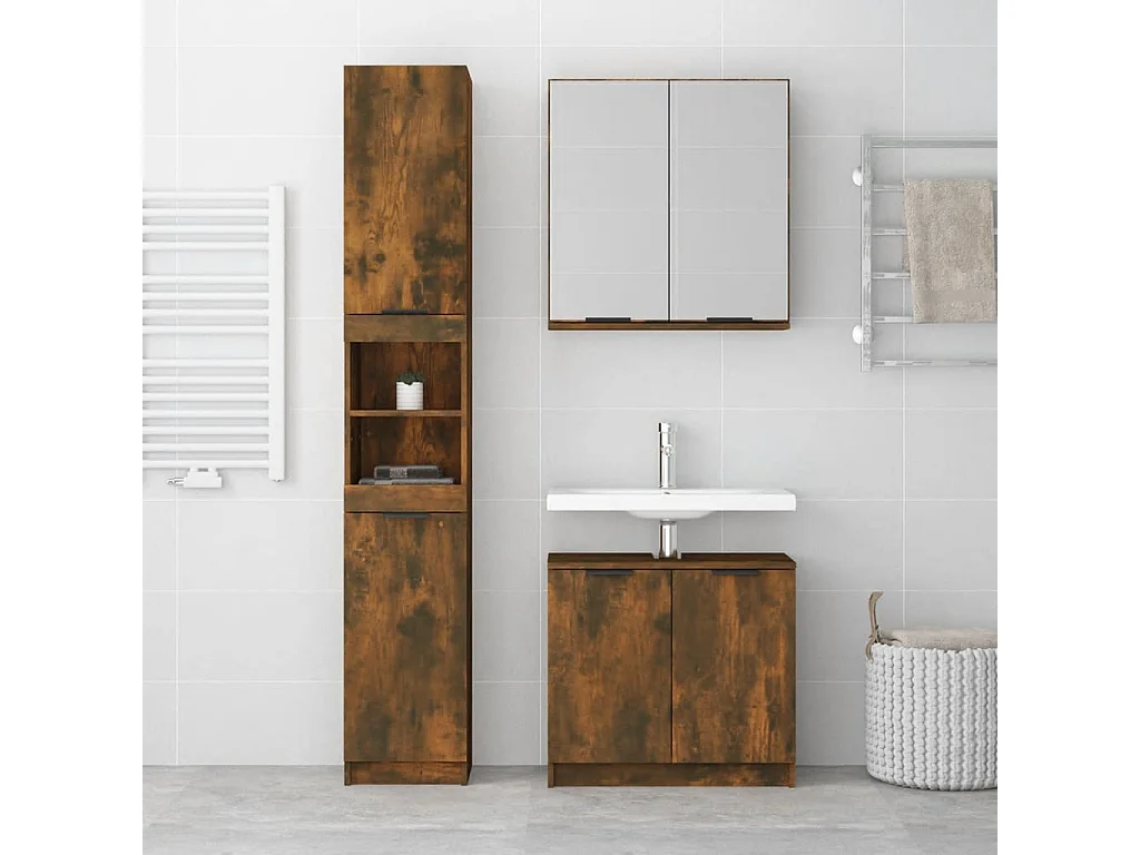 Ensemble d'armoires de salle de bain 3 pcs chêne fumé