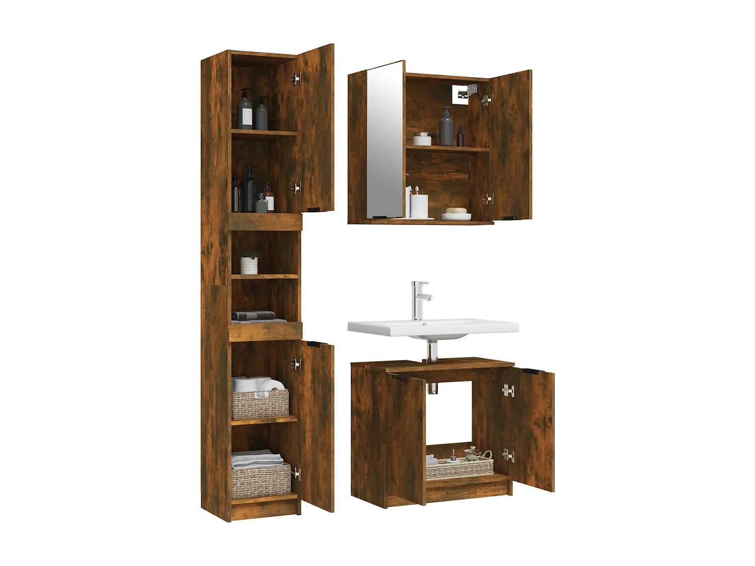 Ensemble d'armoires de salle de bain 3 pcs chêne fumé