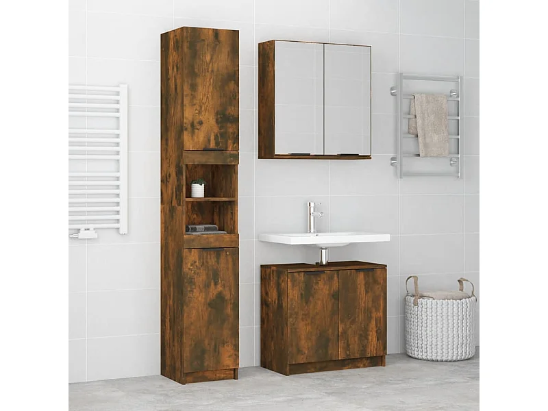 Ensemble d'armoires de salle de bain 3 pcs chêne fumé