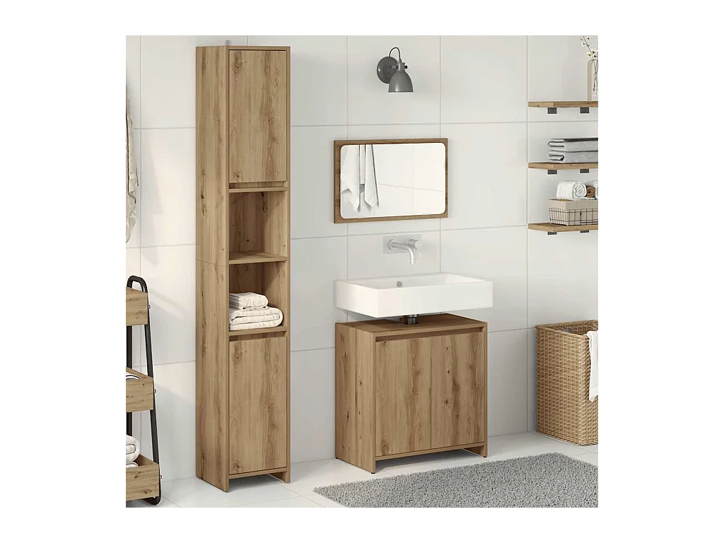 3-delige badkamermeubelset van bewerkt hout