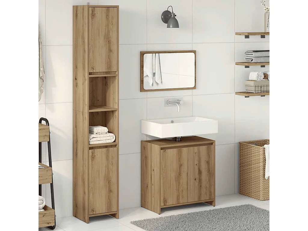 Set di mobili da bagno in legno ingegnerizzato da 3 pezzi
