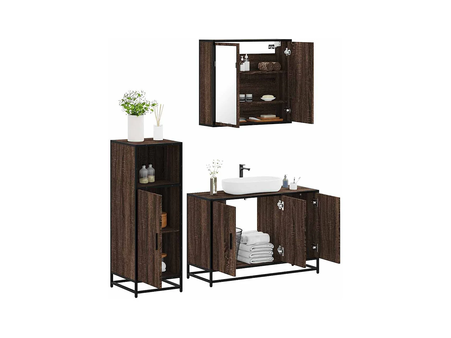 Ensemble de meubles de salle de bain 3 pcs Chêne marron