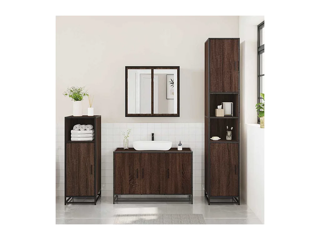 Ensemble de meubles de salle de bain 3 pcs Chêne marron