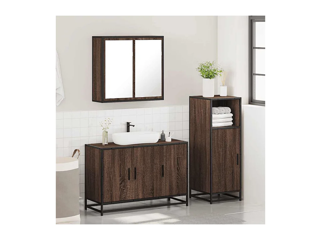Ensemble de meubles de salle de bain 3 pcs Chêne marron