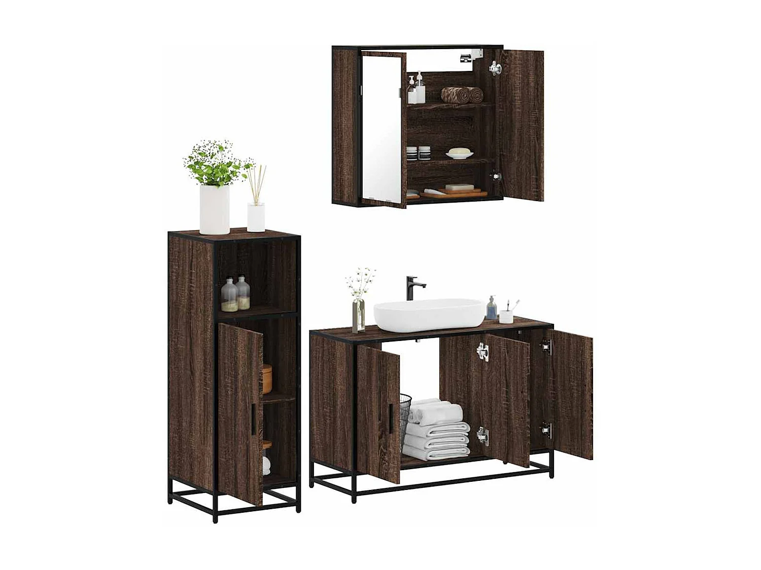 Ensemble de meubles de salle de bain 3 pcs Chêne marron
