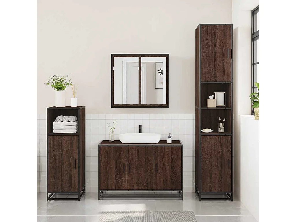 Ensemble de meubles de salle de bain 3 pcs Chêne marron