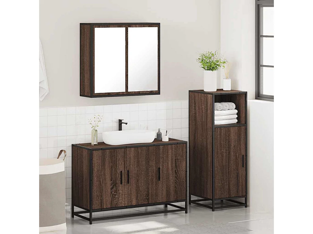 Ensemble de meubles de salle de bain 3 pcs Chêne marron
