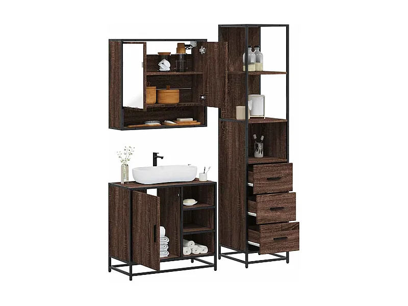Conjunto de muebles de baño de 3 piezas Roble marrón