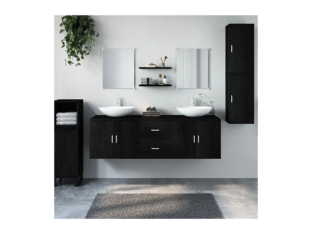 Ensemble de meubles salle de bain 7 pcs noir bois d'ingénierie