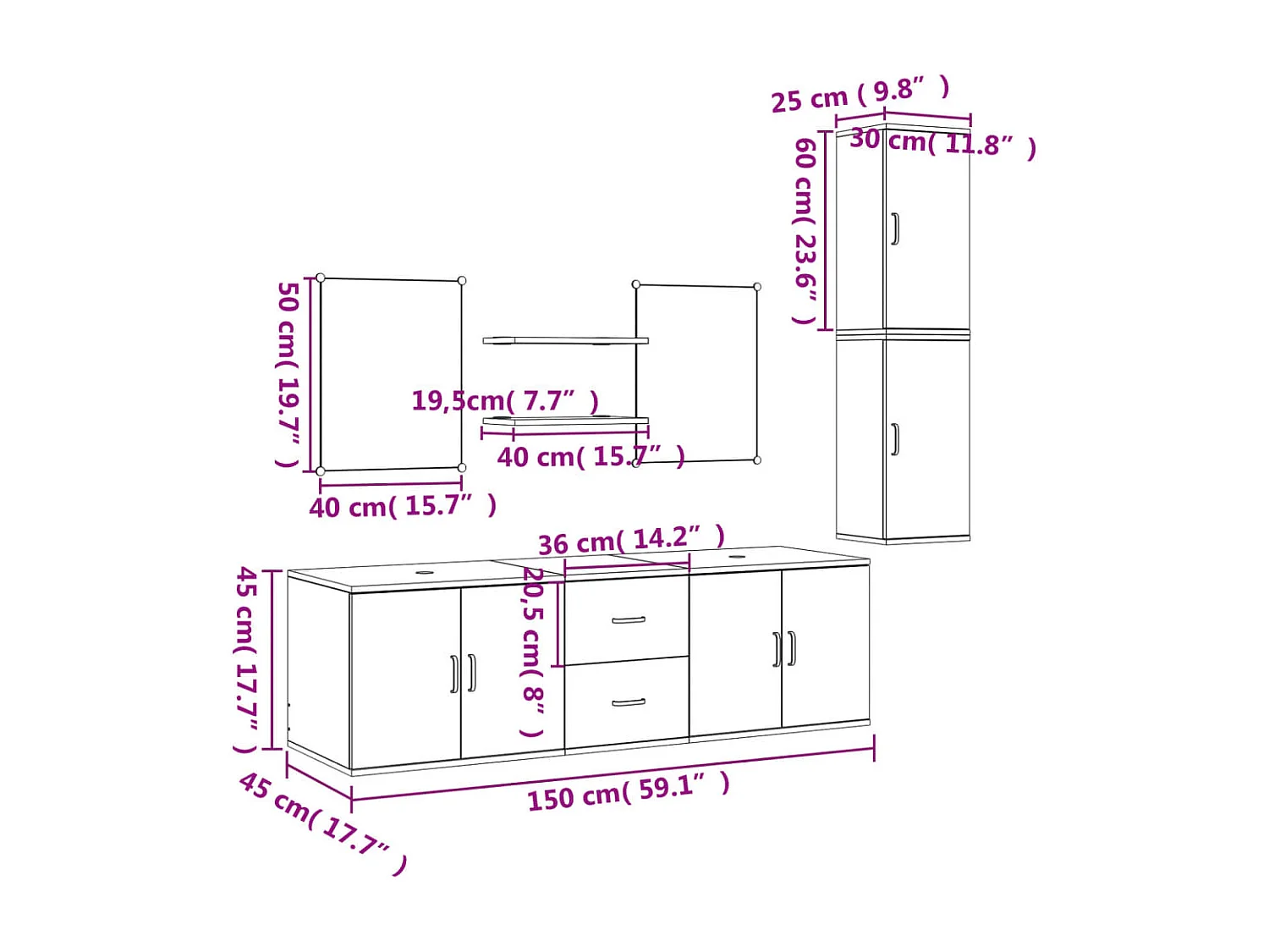 Ensemble de meubles salle de bain 7 pcs noir bois d'ingénierie