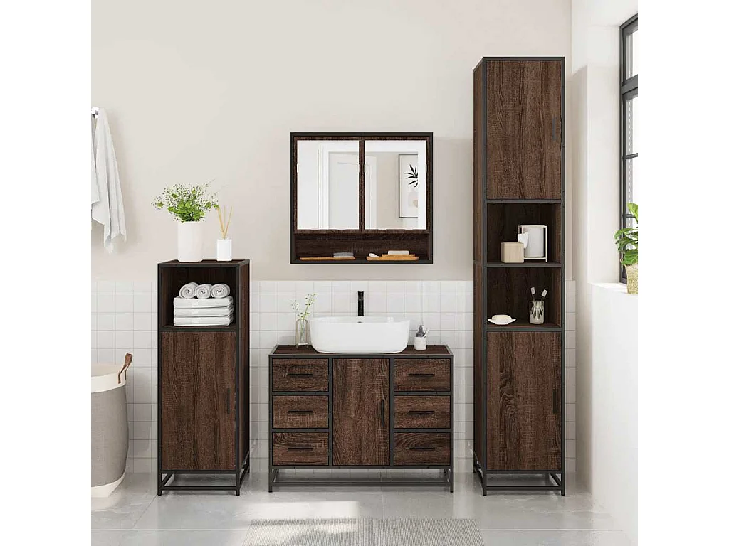 Conjunto de muebles de baño de 2 piezas Roble marrón