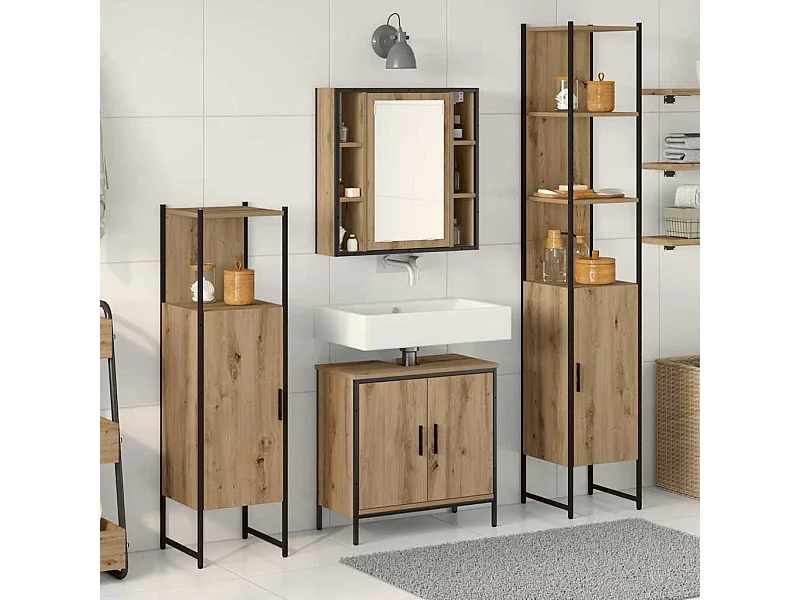 Badkamermeubelset met plank 4 stuks Bruin