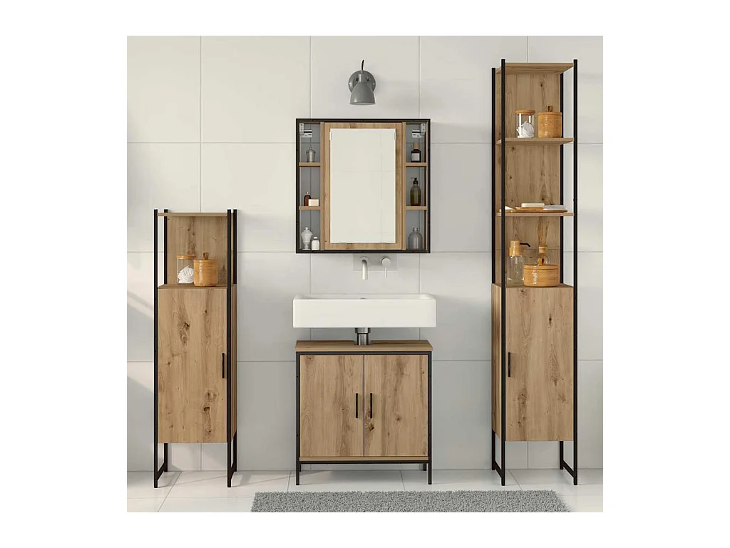 Badezimmermöbel-Set mit Ablage 4-tlg. Braun