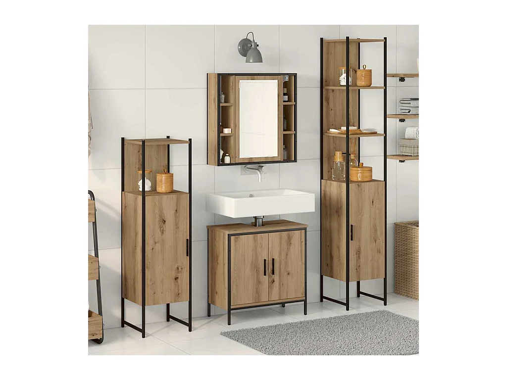 Ensemble de mobilier de salle de bain avec étagère 4 pcs Marron