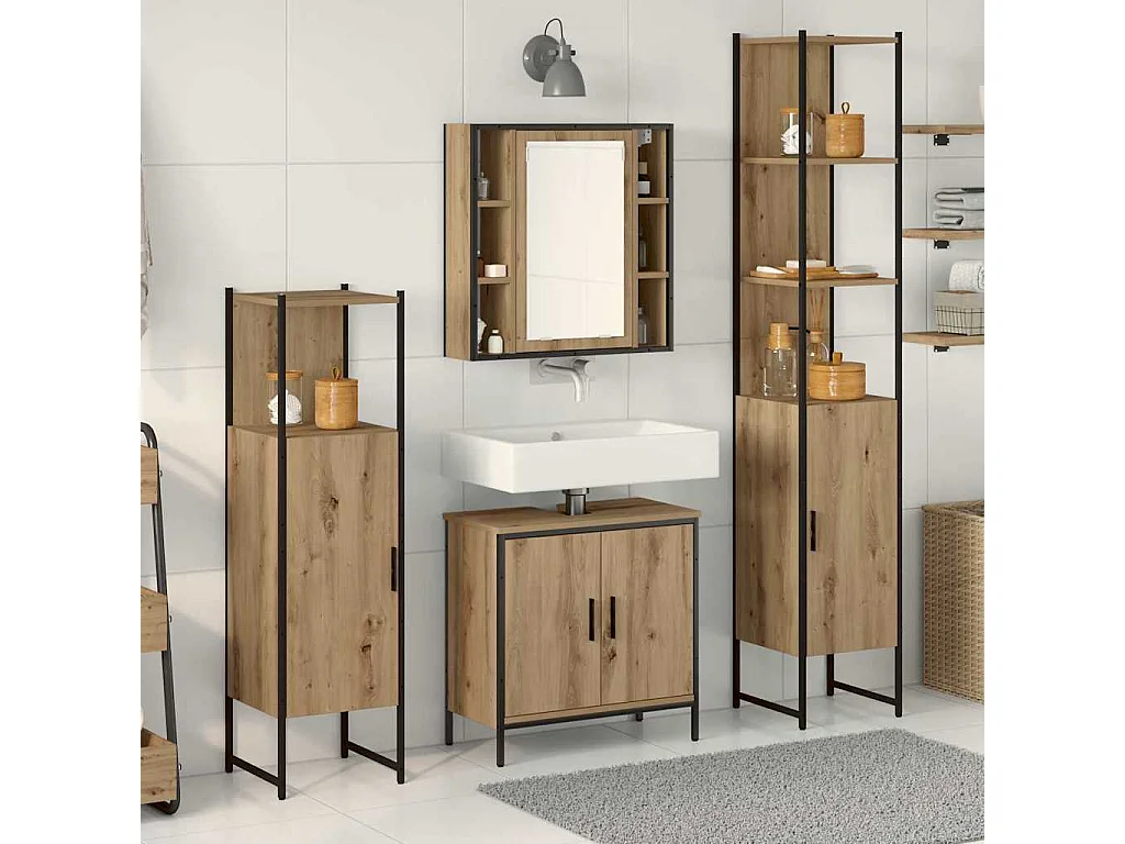 Ensemble de mobilier de salle de bain avec étagère 4 pcs Marron