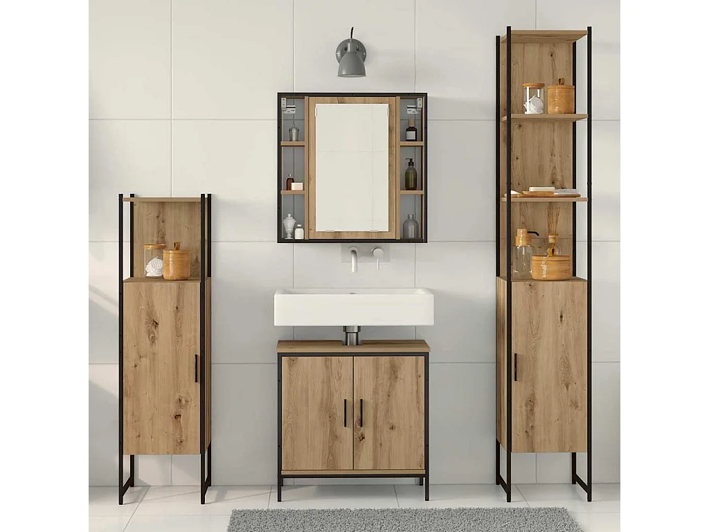 Ensemble de mobilier de salle de bain avec étagère 4 pcs Marron