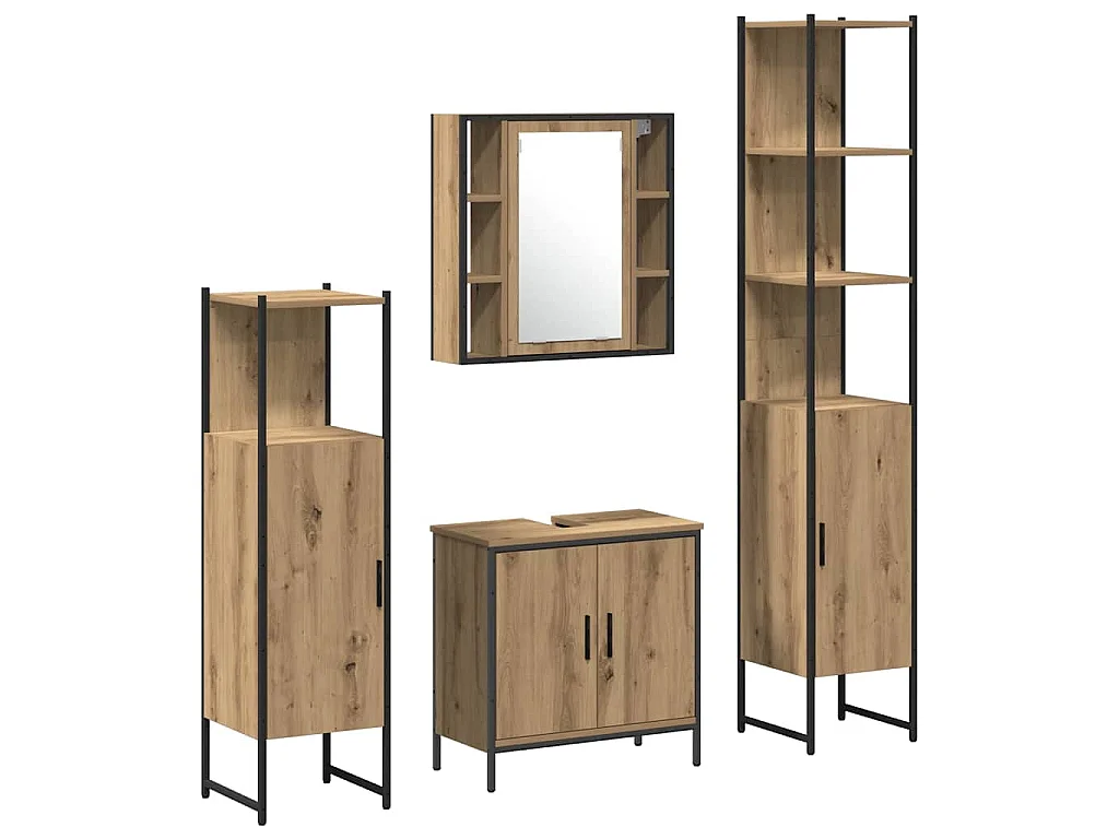 Ensemble de mobilier de salle de bain avec étagère 4 pcs Marron