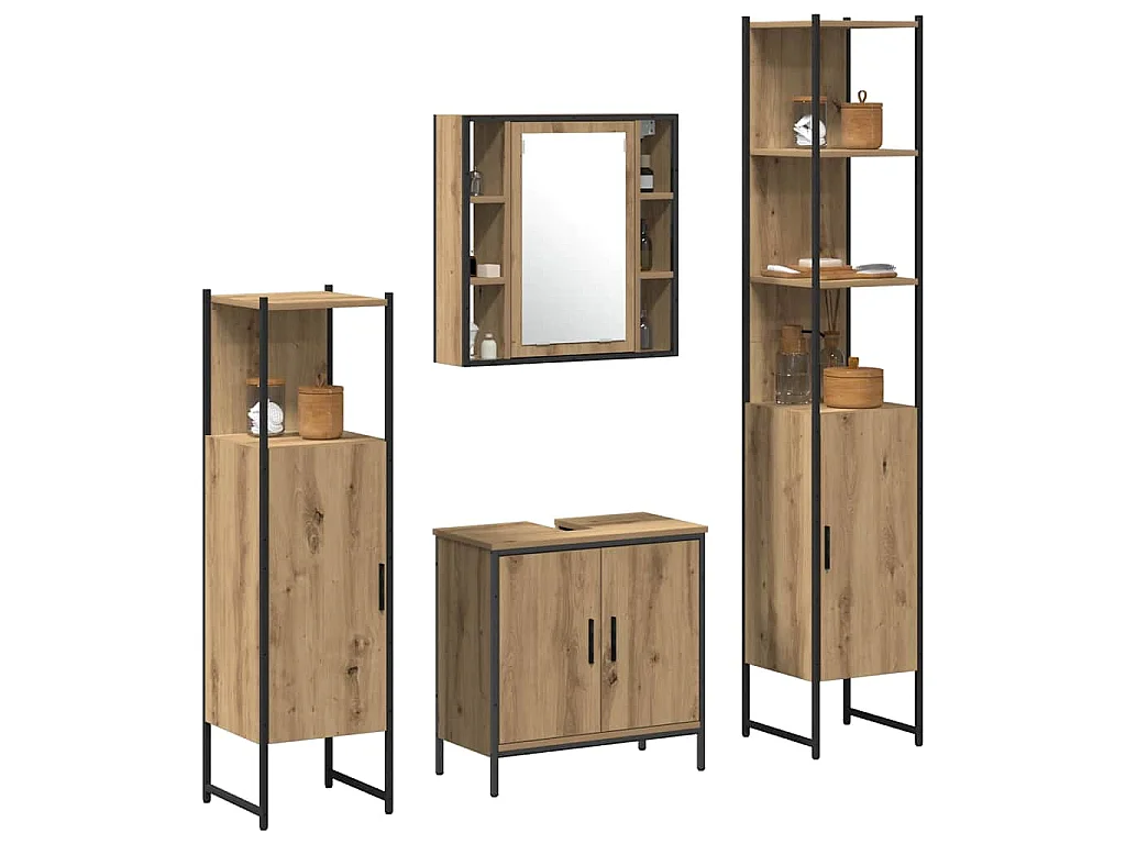 Ensemble de mobilier de salle de bain avec étagère 4 pcs Marron
