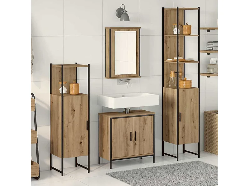 Ensemble de mobilier de salle de bain avec étagère 4 pcs Marron