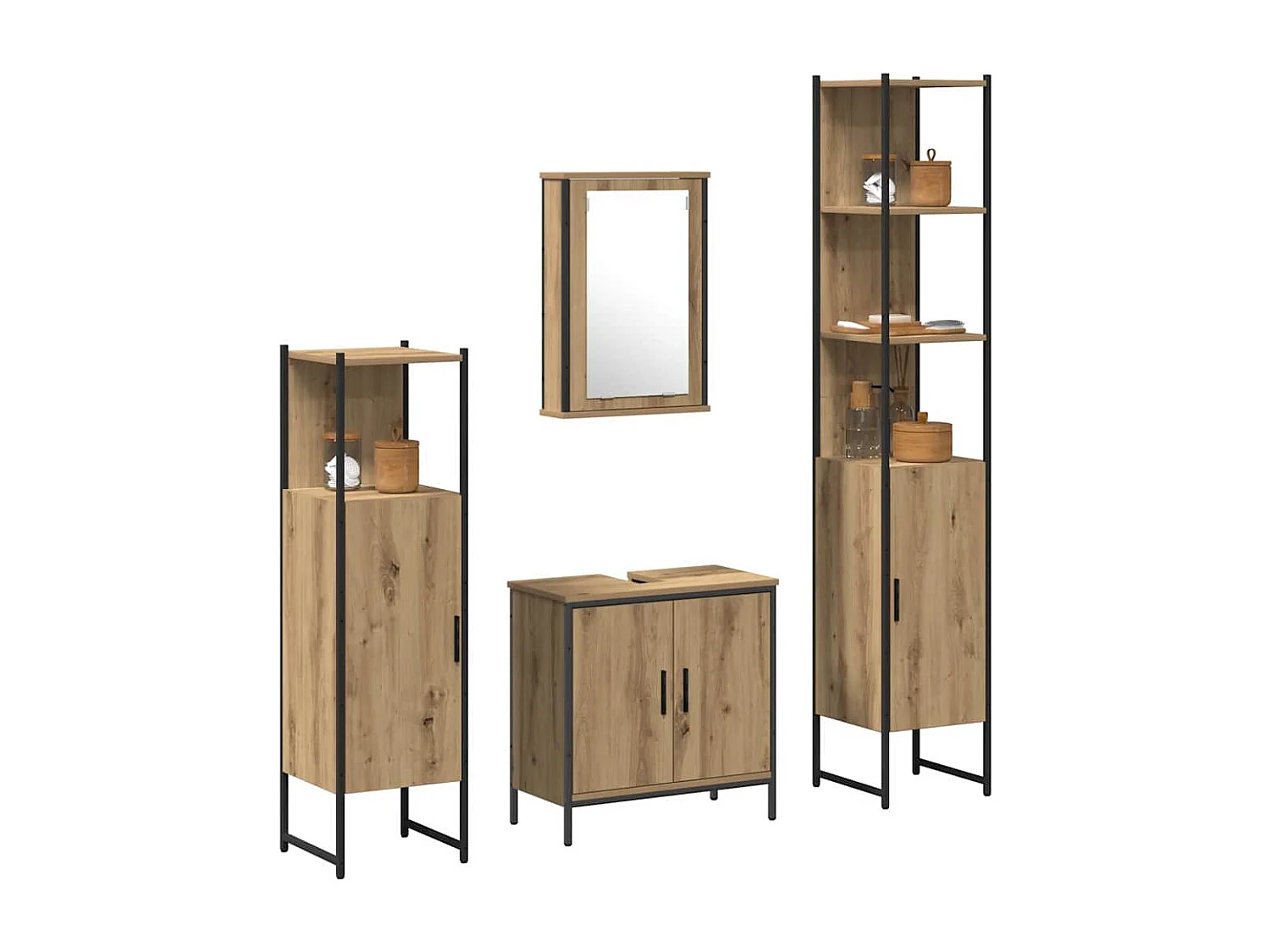 Badkamermeubelset met plank 4 stuks Bruin