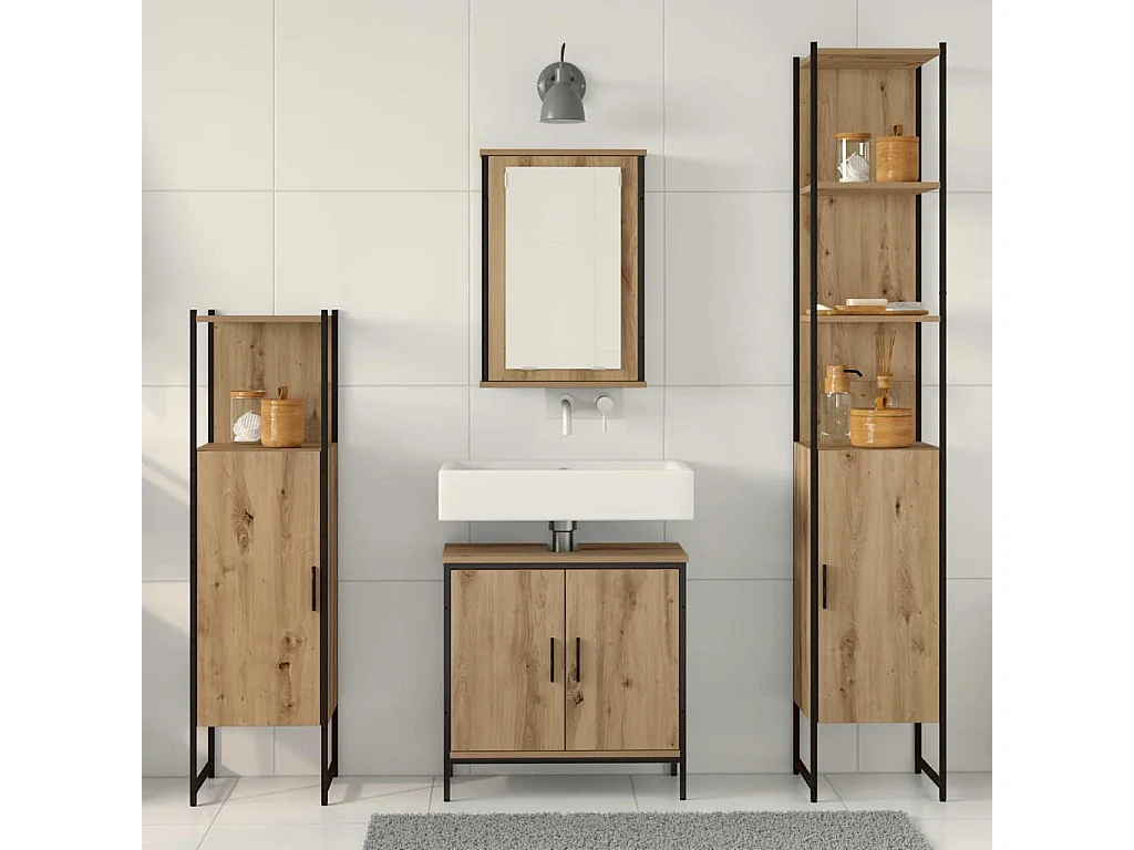 Badkamermeubelset met plank 4 stuks Bruin