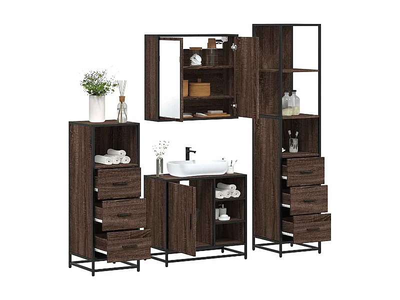 Set di mobili da bagno 4 pezzi rovere marrone
