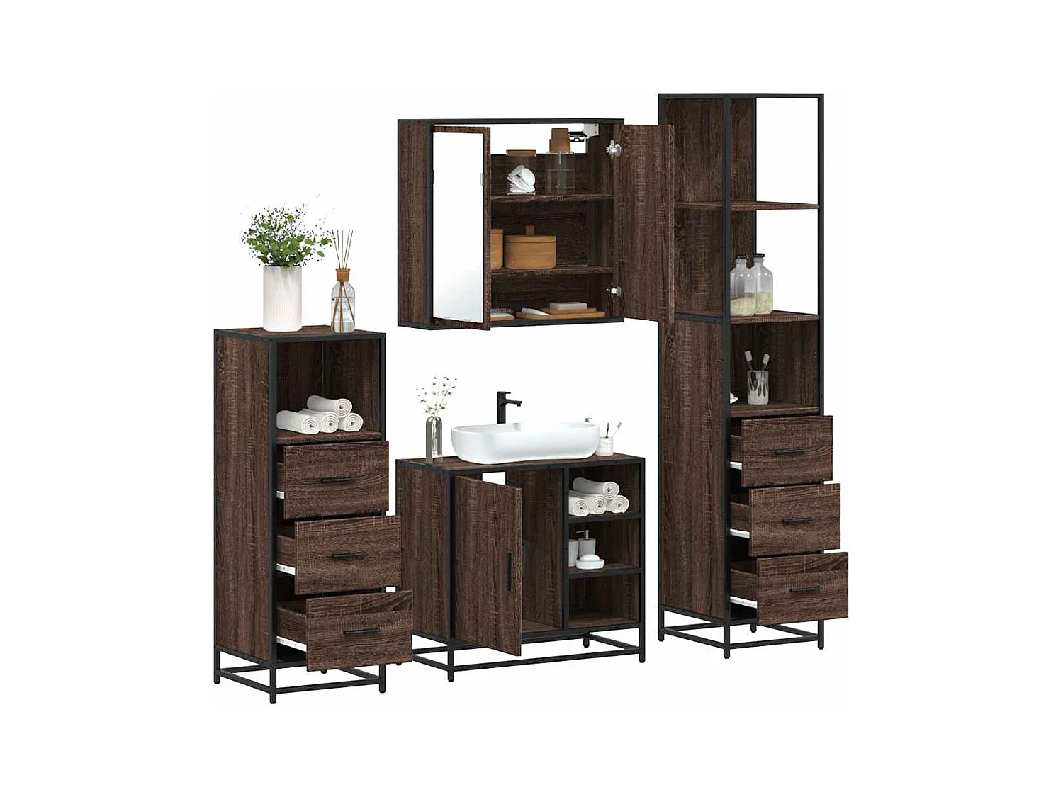 Set di mobili da bagno 4 pezzi rovere marrone