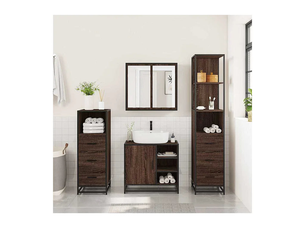 Set di mobili da bagno 4 pezzi rovere marrone