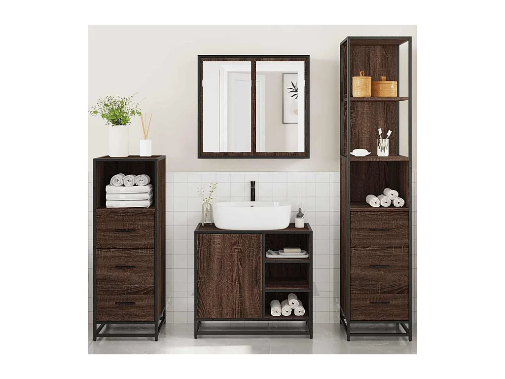 Set di mobili da bagno 4 pezzi rovere marrone