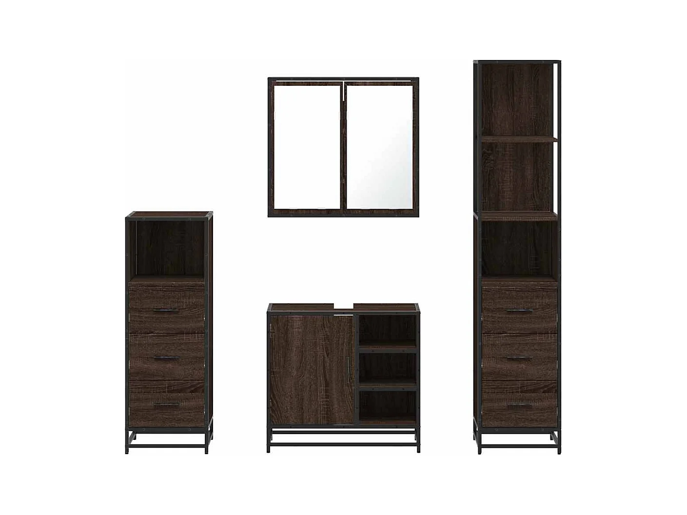 Set di mobili da bagno 4 pezzi rovere marrone
