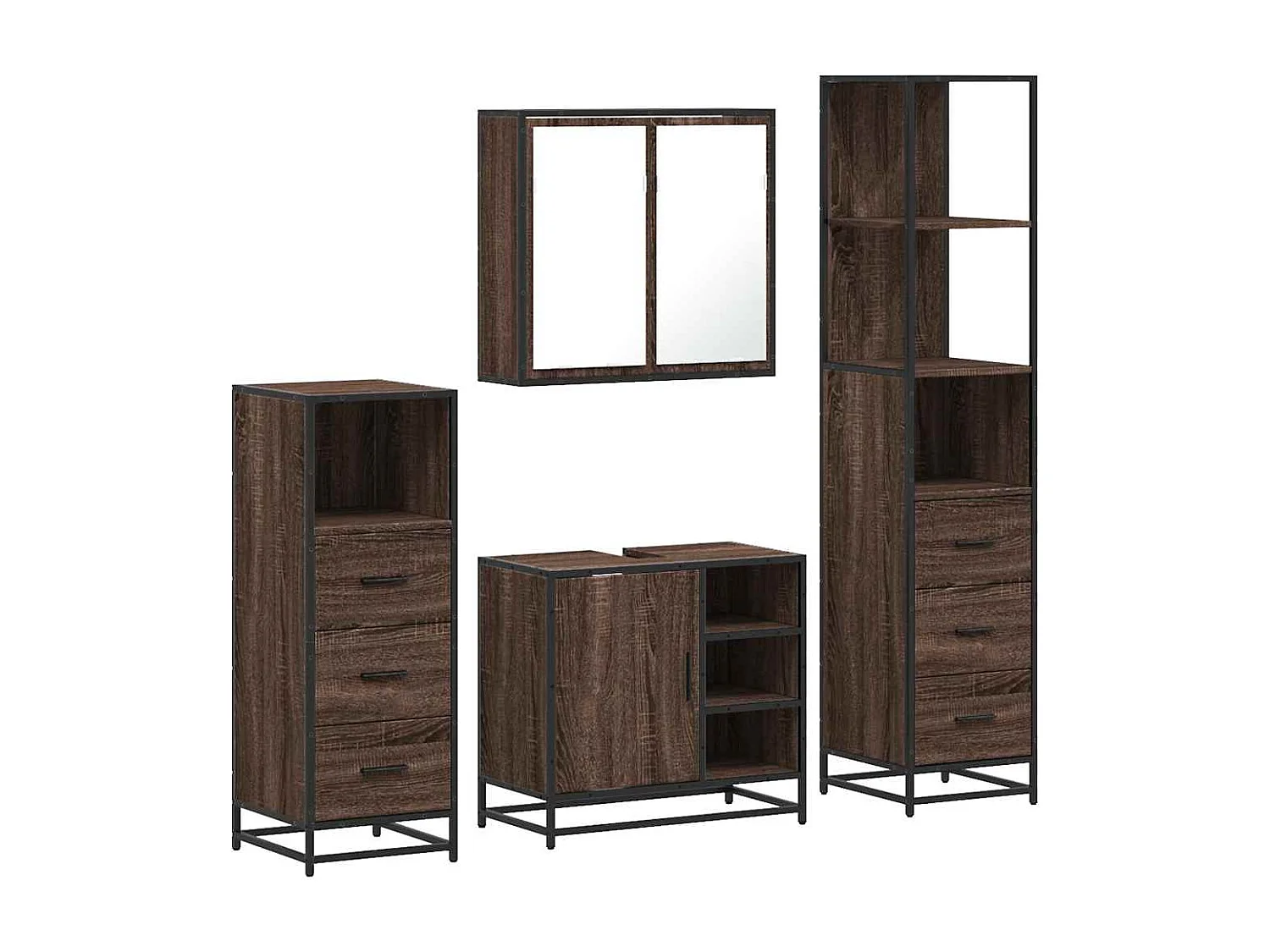 Conjunto de muebles de baño de 4 piezas roble marrón