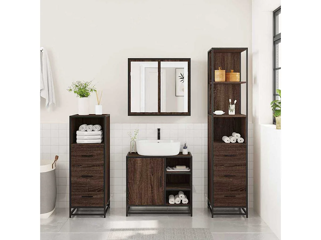 Conjunto de muebles de baño de 4 piezas roble marrón