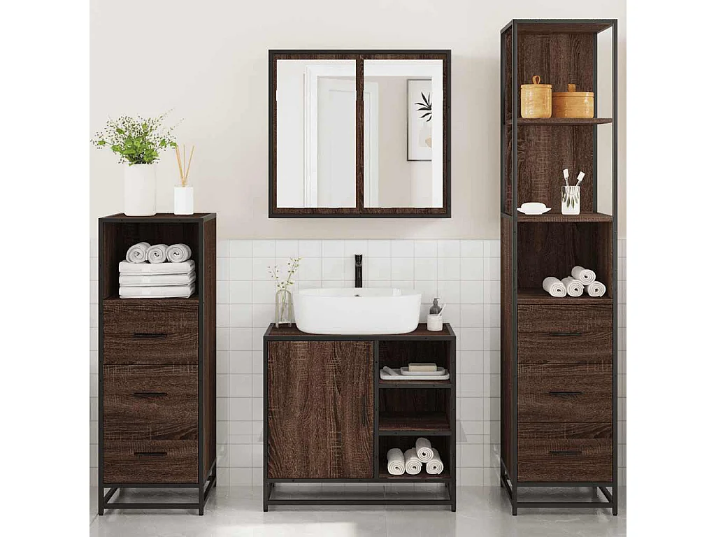 Conjunto de muebles de baño de 4 piezas roble marrón