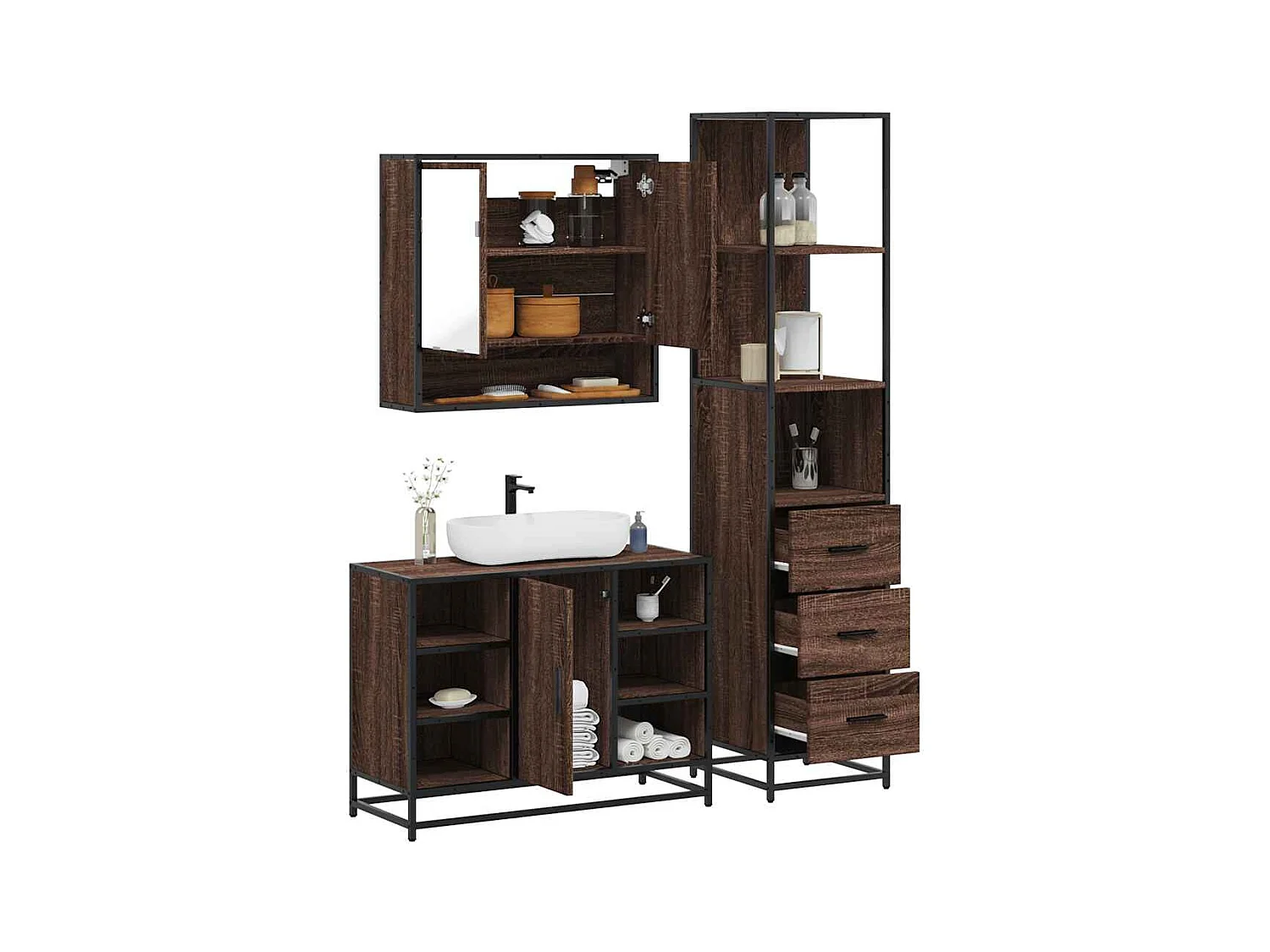 Ensemble de meubles de salle de bain 3 pcs chêne marron