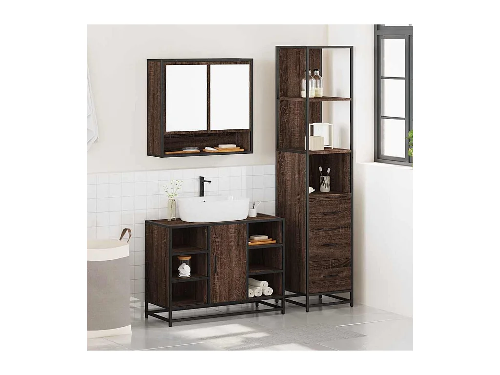 Ensemble de meubles de salle de bain 3 pcs chêne marron