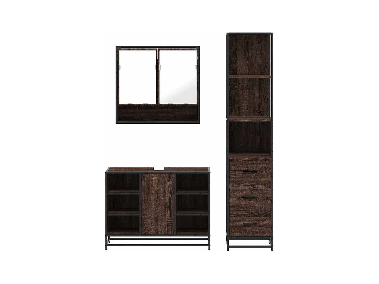 Ensemble de meubles de salle de bain 3 pcs chêne marron