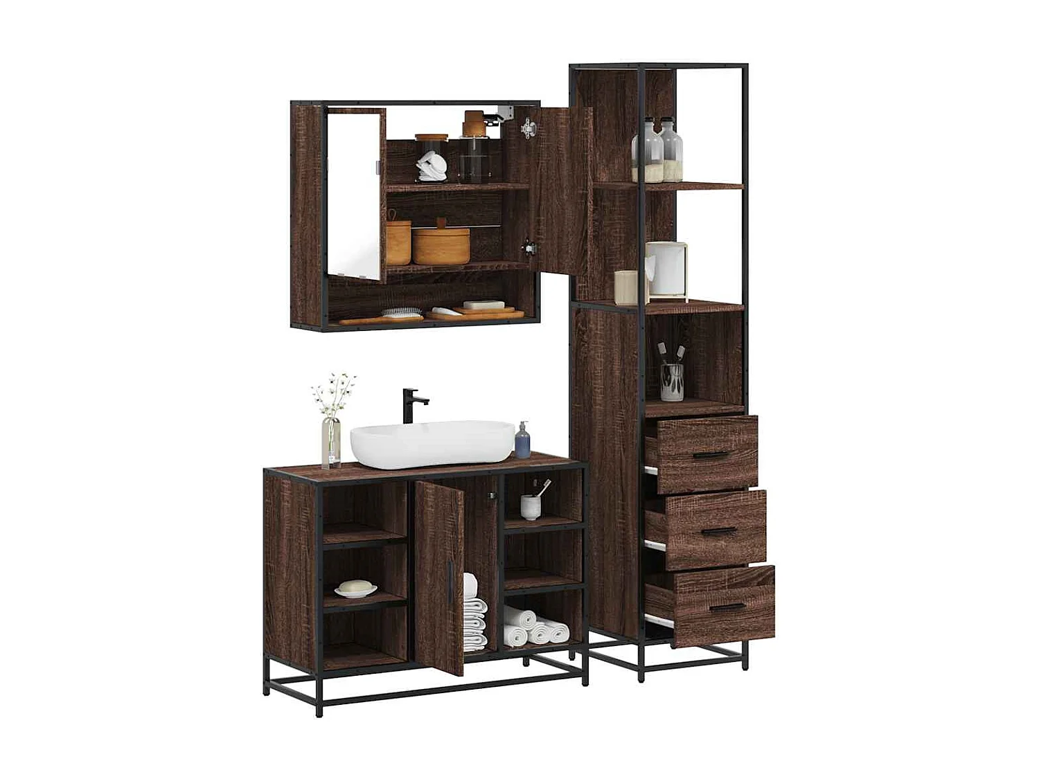 Ensemble de meubles de salle de bain 3 pcs chêne marron