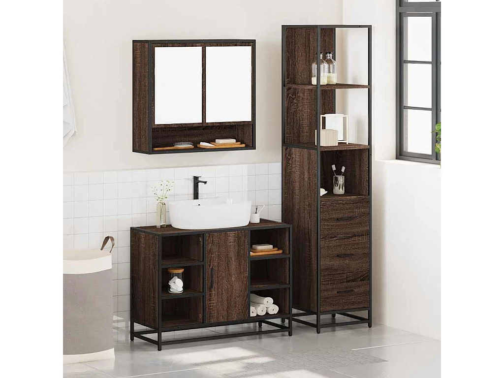 Ensemble de meubles de salle de bain 3 pcs chêne marron